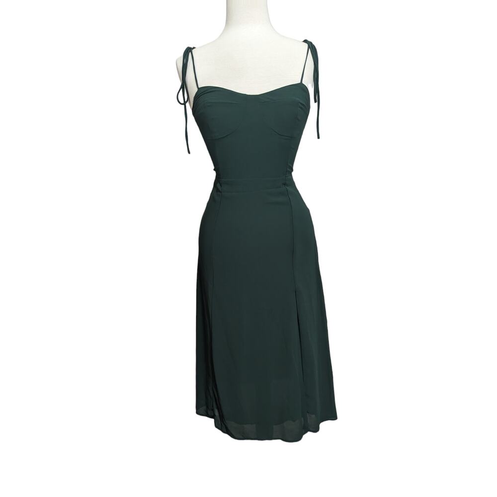 New Hunter Green Tie Spaghetti Straps Dress Front Slit Size S Back Zipper